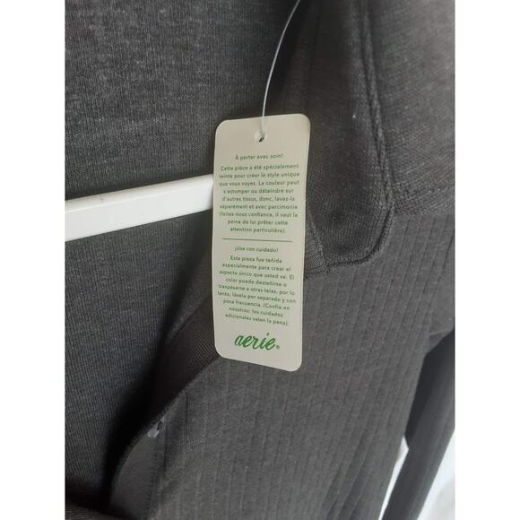 Aerie Ribbed Collared Maxi Dress Long Sleeve Gray Size M - Picture 4 of 6